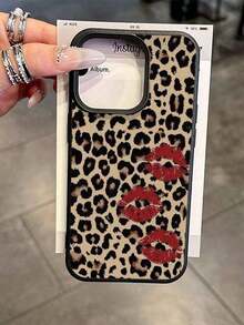 1pc Cute Vintage Leopard Cherry Heart Pattern Textured Soft Anti-Drop Anti-Skid Protective Phone Case, Compatible With Apple And Smartphonesfunda Para Phone,Apple16,Cover De Phone,Cell Phone Case,Funda Para Apple 17 Pro - Màu hỗn hợp - Xem 5