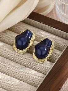 一对复古珍珠吊坠耳环，优雅迷人的设计，适合日常佩戴、宴会和派对等场合。 - 藏蓝色 - 查看 2