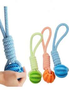 1pc Cotton Rope Woven Pet Toy, Durable And Sturdy, A Durable Rope Chew Toy For Dogs To Chew And Clean Teeth, Also Suitable For Tug-Of-War Games, Fun For Large, Medium And Small Dogs Who Enjoy Chewing, Random Color - Blue - View 10
