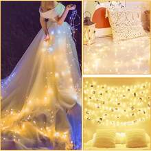 Cadena de luces con pilas, 10 m, 100 ledes, carga USB, con mando a distancia y temporizador, resistente al agua, para interior y exterior, fiesta, boda, Navidad, decoración (blanco cálido) - 1 - Ver 12
