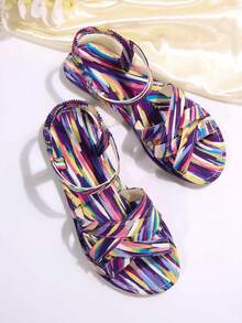 女士新款圆头套脚平底拖鞋，简约搭扣平底凉鞋，时尚简约平底凉鞋，舒适休闲旅行沙滩鞋，有白色、棕色、黑色、豹纹、花卉图案可选 - 彩色 - 查看 7