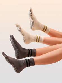 1/2/3/4/7 双装女士多色专业瑜伽袜，防滑硅胶抓地普拉提健身袜，踝袜/膝袜，透气，适合春夏秋冬穿着 - 彩色 - 查看 7