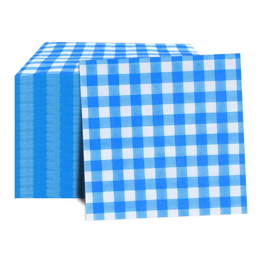 20 piezas/40 piezas/60 piezas/Set Servilletas cuadradas suaves de cuadros azul profundo, tamaño desplegado 33cm*33cm, adecuadas para: boda, fiesta de té, decoración de fiesta de cumpleaños, decoración de fiesta, suministros de fiesta, decoración navideña, suministros navideños - Azul - Ver 1