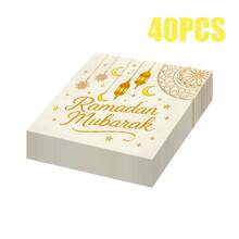 80/40/20张 13*13英寸斋月主题一次性餐巾纸，饰有金色新月星图案，适用于餐厅装饰、宴会、家庭聚会、朋友聚会以及开斋节期间的餐厅装饰餐巾纸。 - 金色 - 查看 14