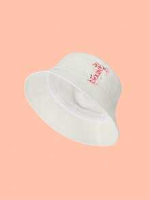 1pc Girls' White Sweet Pink Rose Decor Letter Pattern Bucket Hat, 26 Letters Customizable, Fashionable Soft Cute Lightweight Sun Protection, Suitable As Birthday/Holiday Gift, For Spring/Summer Outdoor Activities, Campus, Fishing - White - View 37