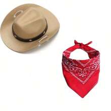 Babykostüm im Western-Cowboy-Stil - stilvoller brauner Ledercowboyhut + retrobedrucktes Lätzchen, süßer Kinderfotorequisit, unisex für Baby Jungen und -mädchen, Neugeborenen-Modeoutfit, -tauglich, Baby-Shower/Geburtstags-Geschenk, Baby-Fotorequisit