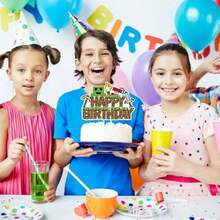 DPixel Game Happay Birthday Cake Topper Block Style Birthday Decoration With TNT Sword And Pickaxe Elements Video Game Party Plies For Boys Girls And Gamers - 豐富多彩的 - 查看 3