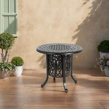 Aluminum Outdoor Table With Ice Bucket, Patio Side Table, Aluminum Side Table With Adjustable Foot Pads, Small Outdoor Coffee Table - 黑色 - 查看 3