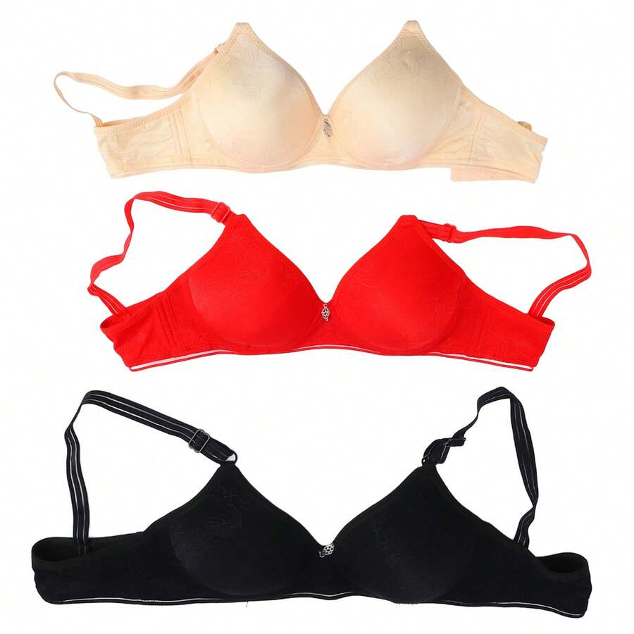 3pcs Women Bra 3D Cup Prevent Deformation Adjust Straps 3 Buckles Wireless Underwear Color Mixed 40/90 - Multicolor - Ver 1