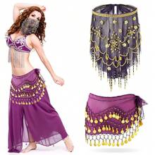 Carnival Night Party Belly Dance Coin Hip Scarf & Tassel Embellished Face Veil For Costume Styling - Multicolor - View 16