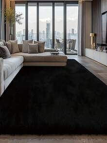 1 件黑色蓬松地毯，柔软舒适，简约纯色，适用于客厅、卧室、厨房、浴室、室内门垫，家居装饰地毯，节日装饰，可水洗地毯 - 黑色 - 查看 2