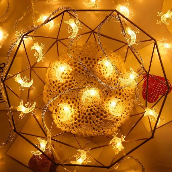 ASDF-Cortinas Luces Lámpara Decorativa Luna Navidad 10m100led  Blanco Cálido