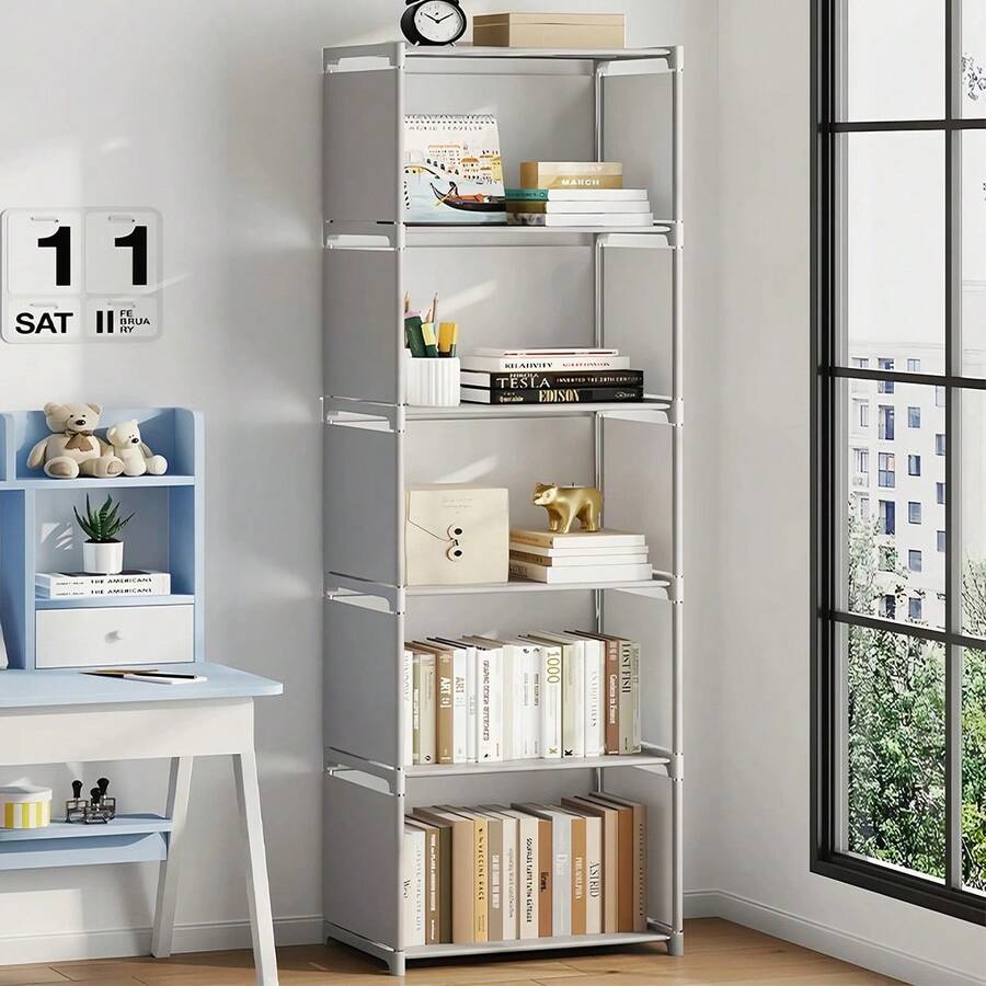 Estantería portátil, Armario de almacenamiento multifuncional de 5 nivele, organizador de armario de almacenamiento cúbico, fácil de instalar, librería para sala de estar, sala de estudio, dormitorio