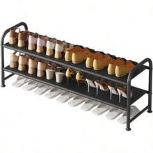 Shoe Rack 3 Tier Long Storage Organizer Wide Metal Shoe Shelf Closet Entryway Black - 2 Tier + Black - View 1
