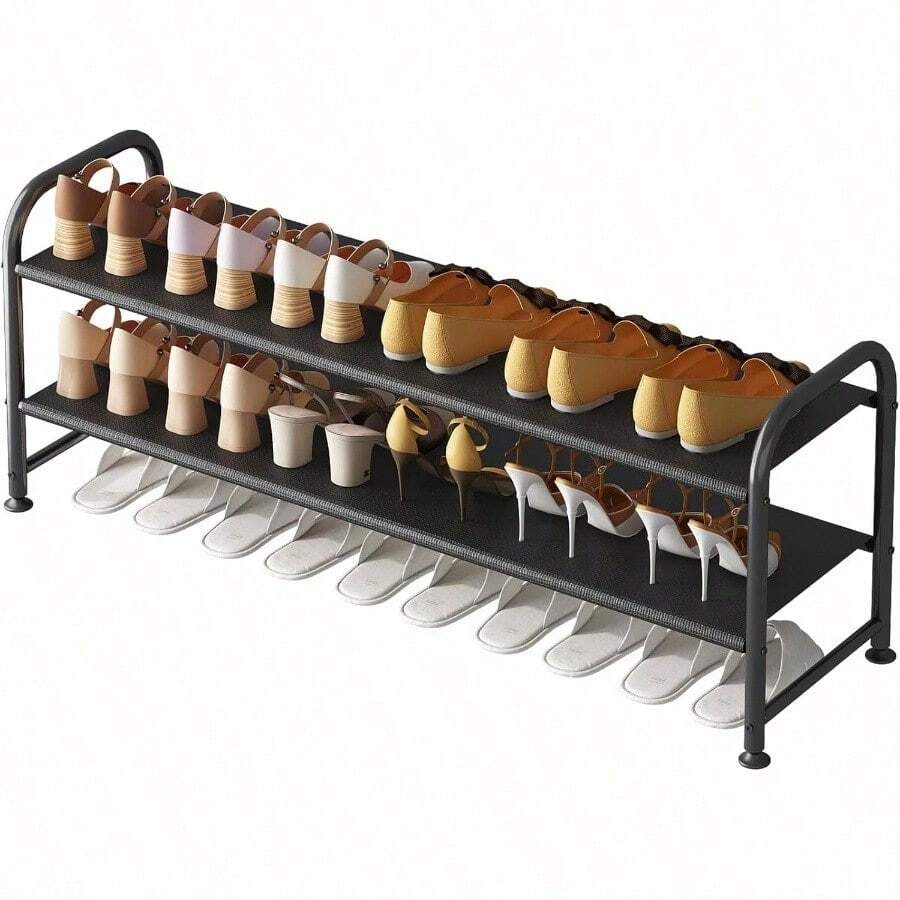 Shoe Rack 3 Tier Long Storage Organizer Wide Metal Shoe Shelf Closet Entryway Black - 2 Tier + Black - View 1