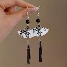1 Pair Fashion Printed Acrylic Fan-Shaped Pendant Earrings For Women Party Banquet Vacation Wedding Jewelry Accessories - 長 - 查看 8