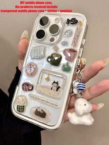 Valentine's DayDIY Cute Funny Snowman Tree Illustration Transparent Phone Case Compatible With IPhone 17 ProMax 17Pro 17 Air 17 16 ProMax 15 14 13 12 11 Pro Max Clear Lovely Shockproof Cover - 小貓貼紙 - 查看 7