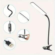 1个LED夹式台灯，便携式阅读灯，USB供电，柔性鹅颈管可调节照明角度，适用于书桌、床头柜、卧室、办公室、学校等场所。