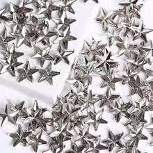 50/100pcs 10mm(0.394in) Pack Metal Silver Star Rivets DIY Clothes Shoes Bags Handmade Clothing Accessories Punk Leather Studs Spikes Spots Nails Head Buttons