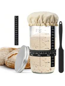 1 Set 24oz Glass Fermentation Jar Kit With Markings And Lid, Includes Scraper And Cover, For Bread Dough, Sourdough, Kombucha, Soy Sauce Fermenting Crock With Lid - Multicolor - View 8