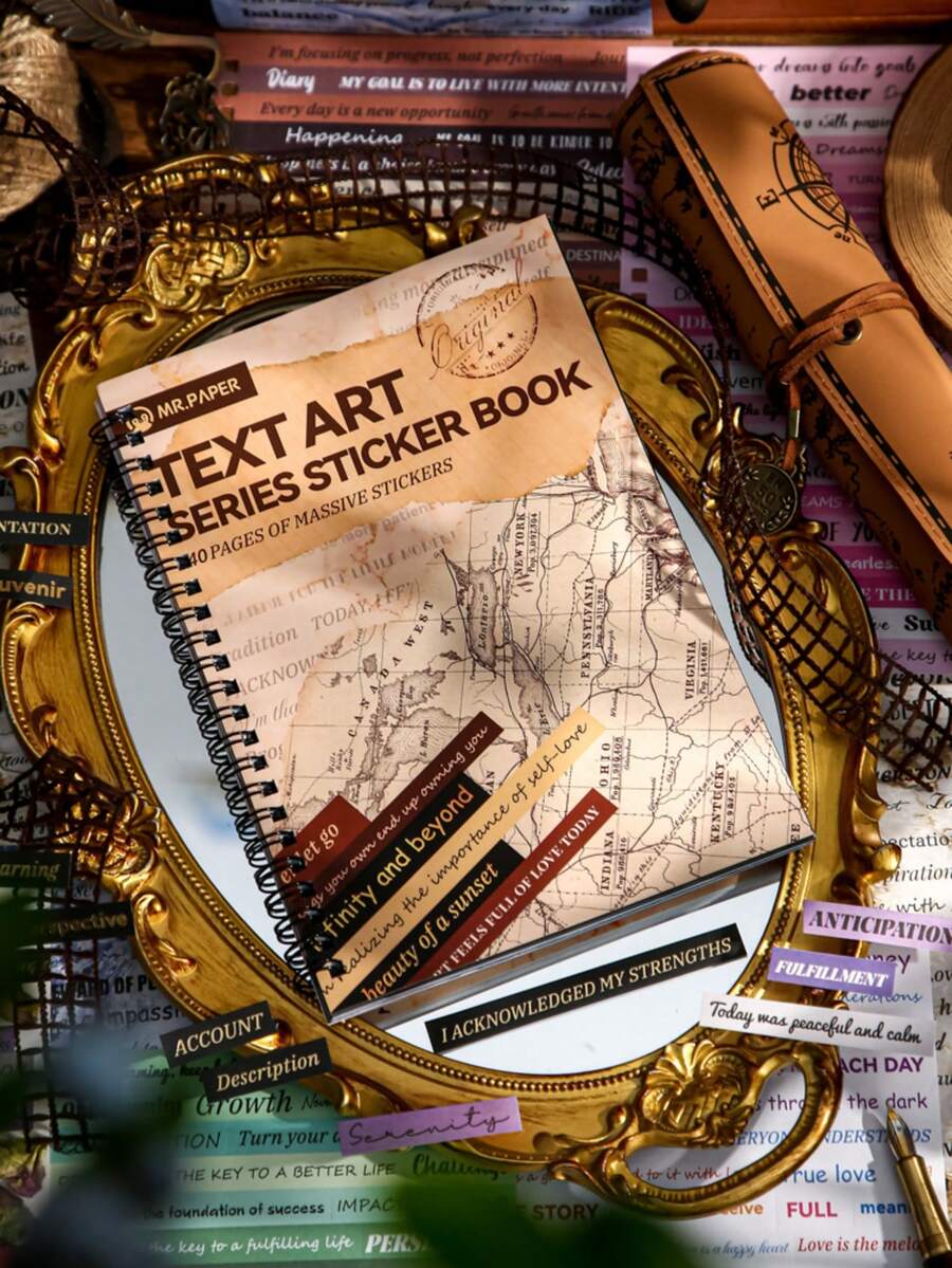 40 miếng/sách, Nhãn dán chủ đề văn bản, Sách nhãn dán nghệ thuật văn bản, Nội dung phong phú, Thích hợp cho nhật ký, sổ lưu niệm, trang trí, làm thiệp