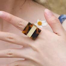 4件套几何亚克力豹纹时尚首饰套装 - 金色 - 查看 4