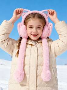 1pc Kids Cute Cat Ear Star Glitter Plush Ear Warmers, Movable Ears, Foldable, Warm & Fun Ear Muffs For Autumn/Winter