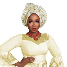 1pc Fashion African Autogele Headtie Nigeria Women Head Wraps Already Made Wedding Geles (Red)