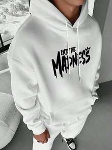 男士休闲时尚街头极限运动卡通印花袋鼠口袋抽绳宽松连帽卫衣，秋冬款