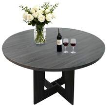 CuisinSmart 43.3 Inch Round Dining Table For 4,Farmhouse Kitchen Table W/Sturdy Base,Wooden CircleTable For Dining Room, Office,Apartment,Easy Assembly - màu đen - Xem 1