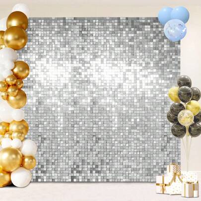 24片方形亮片闪光背景板，装饰性拍照背景，适用于婴儿、儿童节、生日、周年纪念、婚礼、毕业典礼、单身派对等场合