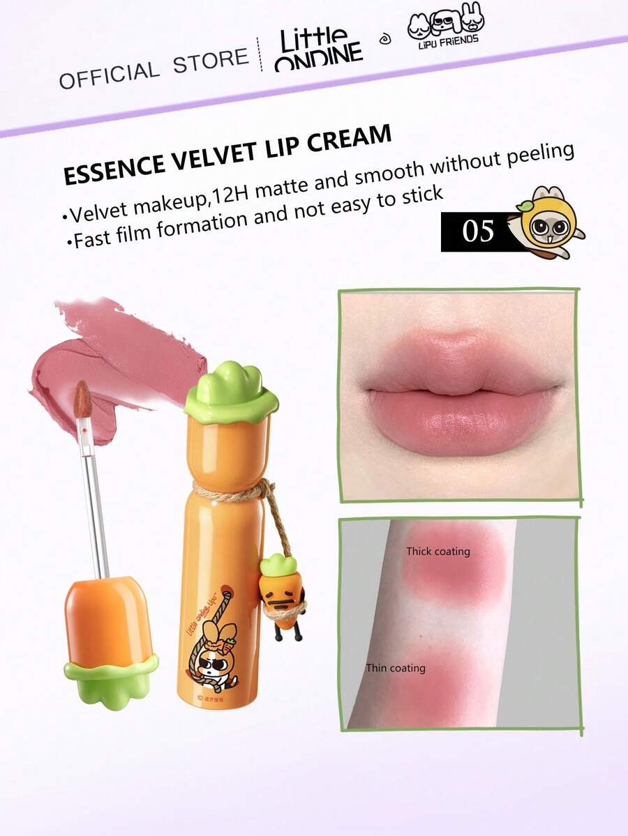 Little Ondine Essence 丝绒唇彩 05 号。滋润双唇,令双唇饱满水润,焕发光彩。轻盈不黏腻配方,色彩清透,可层层叠加。超萌卡通包装,送礼佳品。2.4克/0.08盎司 - 05 - 查看 1