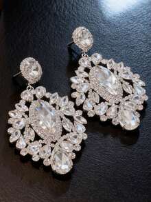 2入組玻璃花嫁婚禮吊墜耳環，女士少女禮物銀色