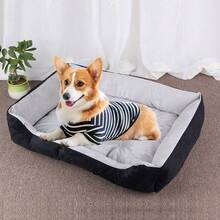 Soft Plush Dog Bed, Washable Rectangular Pet Cushion Bed For Small Medium Large Dogs Cats - Black and Grey - View 4