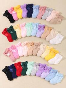 24/12/6 双装婴儿船袜，蝴蝶结蕾丝花卉图案，女童洛丽塔公主袜，多款设计，超柔软弹力透气蕾丝袜口袜，0-36 个月，适合春夏各种场合，婴儿袜，女童袜，洛丽塔袜，公主袜，船袜，女童礼盒套装，生日礼物，圣诞礼物系列 - 彩色 - 查看 6