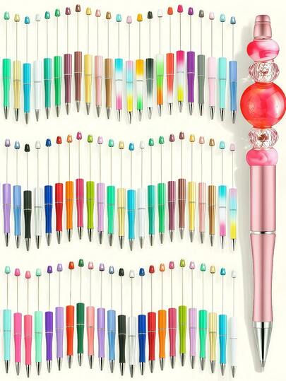 Bộ dụng cụ làm bút bi đính hạt 40 hạt, hạt trang trí nhiều màu sắc, vật liệu tự làm ngẫu nhiên, quà tặng ngày lễ.