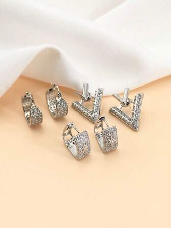 1 Pair Cubic Zirconia Inlaid Octagram Hoop Earrings For Women, Luxurious, Elegant, Versatile, Fashionable, High-End, Suitable For Daily, Casual, Party, Vacation, Commute Wear, Women Gift