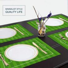 Set da 4 pezzi di sottopiatti stampati con campo da calcio, set di sottopiatti rettangolari in poliestere intrecciato, lavare a mano, decorazione per la casa e la cucina, adatto per interni/esterni - Multicolore - Visualizzare 5