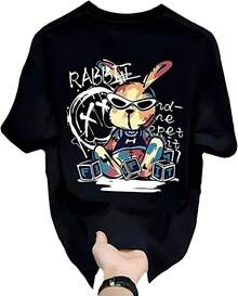 Camiseta de Hombre de Manga Corta Hip Hop Logo de Conejo Ropa de Verano Unisex Negro Blanco Tops Divertidos Primavera Conejo Negro Blanco Lindo y Elegante - Blanco - Ver 9