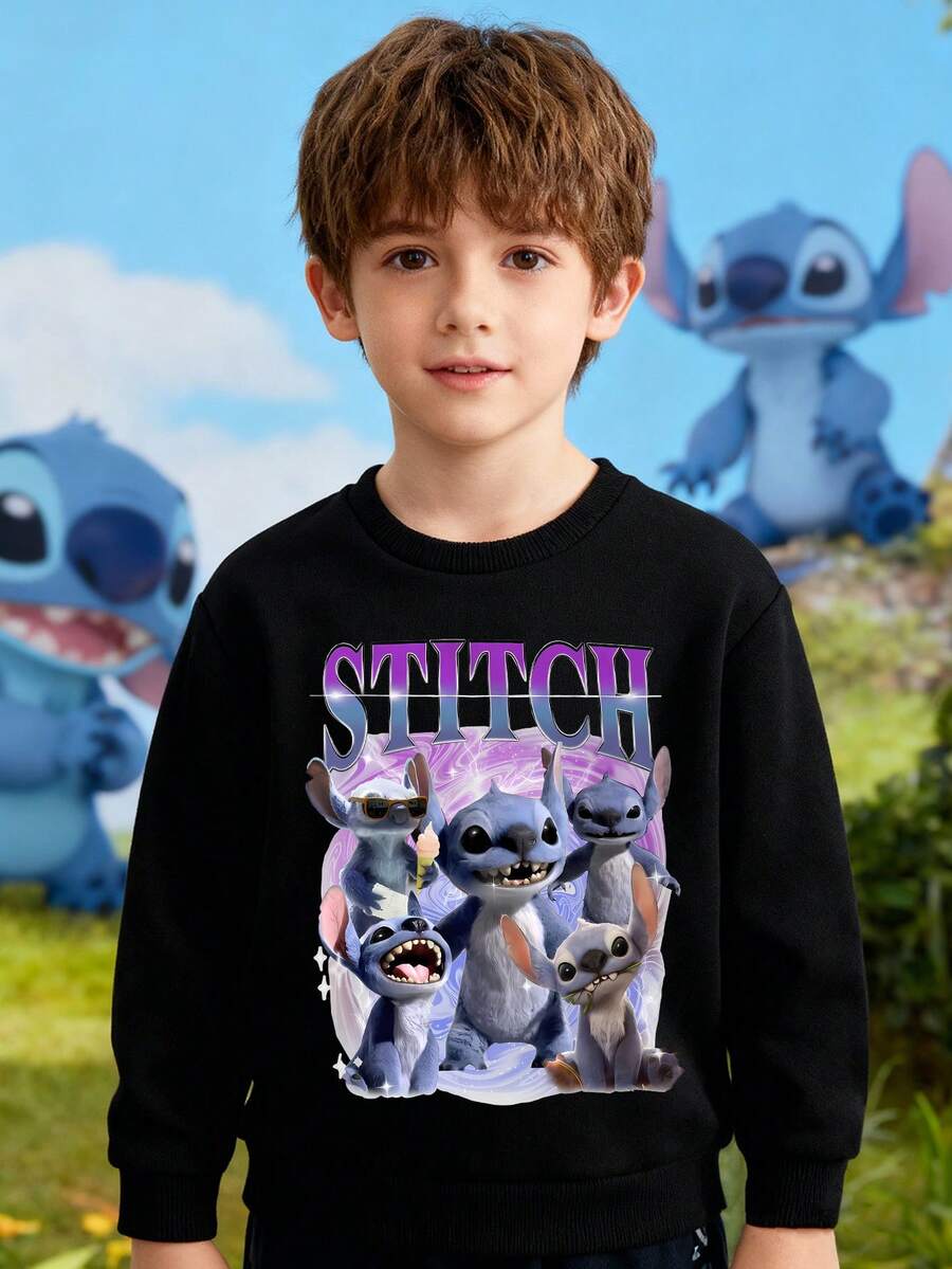 Disney Stitch Themed Children's Hoodie: Multi-Form Alien Cute Pet Prints, Suitable For Both Boys And Girls, Perfect For Festivals, Machine Washable, Fashionable, Casual And Versatile. - màu đen - Xem 1