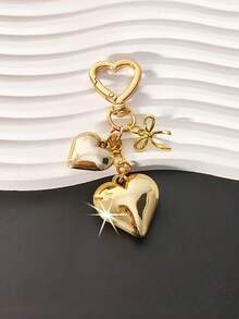 1pc Gold/Silver 3D Alloy Heart-Shaped Keychain Bow Keychain Bag Pendant Car Keychain Couple Keychain Suitable For Holiday Gifts Daily Wear Women's Jewelry, Car Key Pendants, Daily Wear Accessories, Bow Keychain, Elegant Design, Light Charm, Durable Metal, Gift Keychain, Heart-Shaped Keychain, Women's Fashion, Accessories Lovers, Valentine's Day Gifts, Christmas And New Year Gifts, Also An Ideal Gift For Women And Men - Multicolor - View 1
