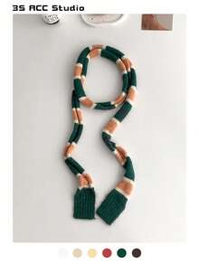 1 件色块针织窄围巾，时尚设计装饰性颈部保暖，适合秋冬季，情侣，Y2K 条纹色块女士长围巾，温暖百搭配饰 - 細長款 - 查看 10