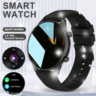 1.5英寸全触控屏户外运动智能手表，男女通用，具备来电提醒/拒接、信息通知、计步器、卡路里计算、经典小游戏、遥控拍照、计算器、天气预报等功能，包含徒步、登山、学习、篮球等多种运动模式，兼容多种智能手机，适合作为生日、节日、毕业礼物送给情侣、长辈、朋友、同学。