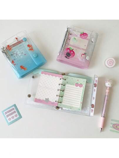 1pc Goldfish Print Loose-Leaf Notebook, Student M5 Mini Apple Cat Notebook, Strawberry Diary Portable Pocket Notebook