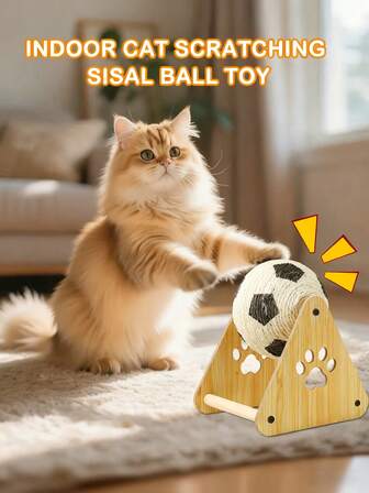 Sisal Rope Cat Scratching Ball Toy, Soccer Cat Climbing Frame Trainer With Wooden Frame - Interactive Scratch And Play Toy For Kittens, Small Breeds And Indoor Cats, Cat Toys, Cat Teaser Toys, No Mess Vertical Self-Entertainment Cat Scratch Pad Toy With Varied Play Modes