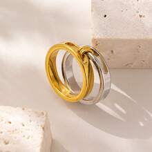 Fashionable And Unique Geometric-Shaped Double-Color Finger Ring, Stainless Steel Hollowed-Out Ladies' Stackable Ring, Suitable For Daily Gatherings, Parties, Versatile Jewelry Accessories For Various Occasions Such As Valentine's Day, Wedding Season, Birthday Parties, And Jewelry Gifts For Birthdays - RY020 - View 8