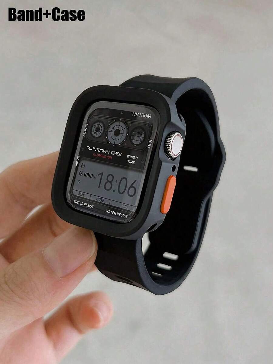 2 piezas Correas de reloj deportivas de silicona negra unisex, muñequera suave y ajustable, transpirable y con cobertura completa protectora de la caja del reloj, compatible con Apple Watch 40/41/42/44/45/46/49mm, Series Ultra/SE/11/10/9/8/7/6/5/4, accesorio para smartwatch