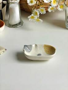 1个陶瓷釉面蘸酱碟，高品质餐具，适用于火锅、酱油、醋等，时尚日式猫咪图案