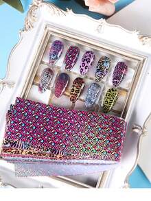 Giấy dán móng tay họa tiết da báo nhiều màu sắc, 10 miếng hình báo đốm, giấy dán chuyển hình động vật da báo màu hồng nâu, giấy dán móng tay họa tiết da động vật hoang dã, giấy dán móng tay tự làm họa tiết bầu trời sao, dụng cụ làm móng. - Nhiều màu - Xem 7