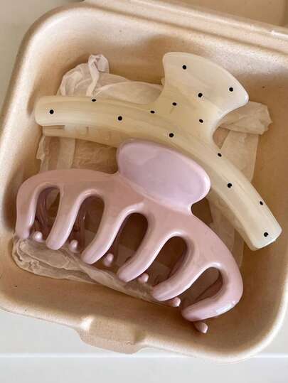 2 chiếc/1 chiếc kẹp tóc chấm bi hồng trắng trơn 4.33in/11cm, nhẹ, thời trang, đa năng, thanh lịch, thiết kế tối giản, phù hợp cho sử dụng hàng ngày, đi chơi, dự tiệc, đi làm, rửa mặt/gội đầu, trang điểm, phối đồ. Kẹp tóc càng cua thanh lịch, kẹp tóc thường ngày, trang phục mùa hè.